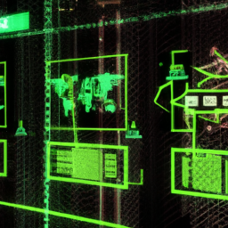 Abstract visualization of enterprise data protection with secure channels, protective barriers, and IT security infrastructure. No text should be included in the image. Style: Cyberpunk, Theme: Technology