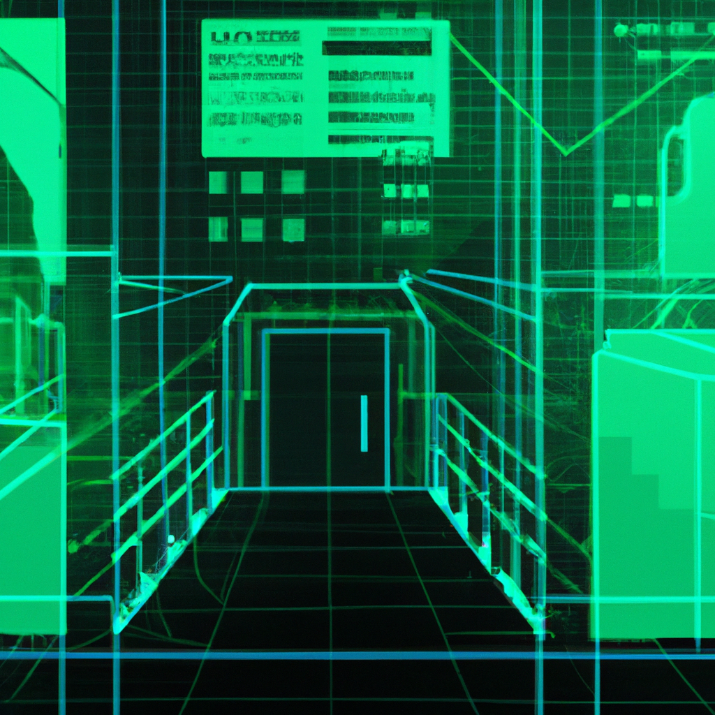 Digital fortress protecting enterprise IT assets with advanced security measures, encrypted data transfers, and secure access points. No text should be included in the image. Style: Cyberpunk, Theme: Technology