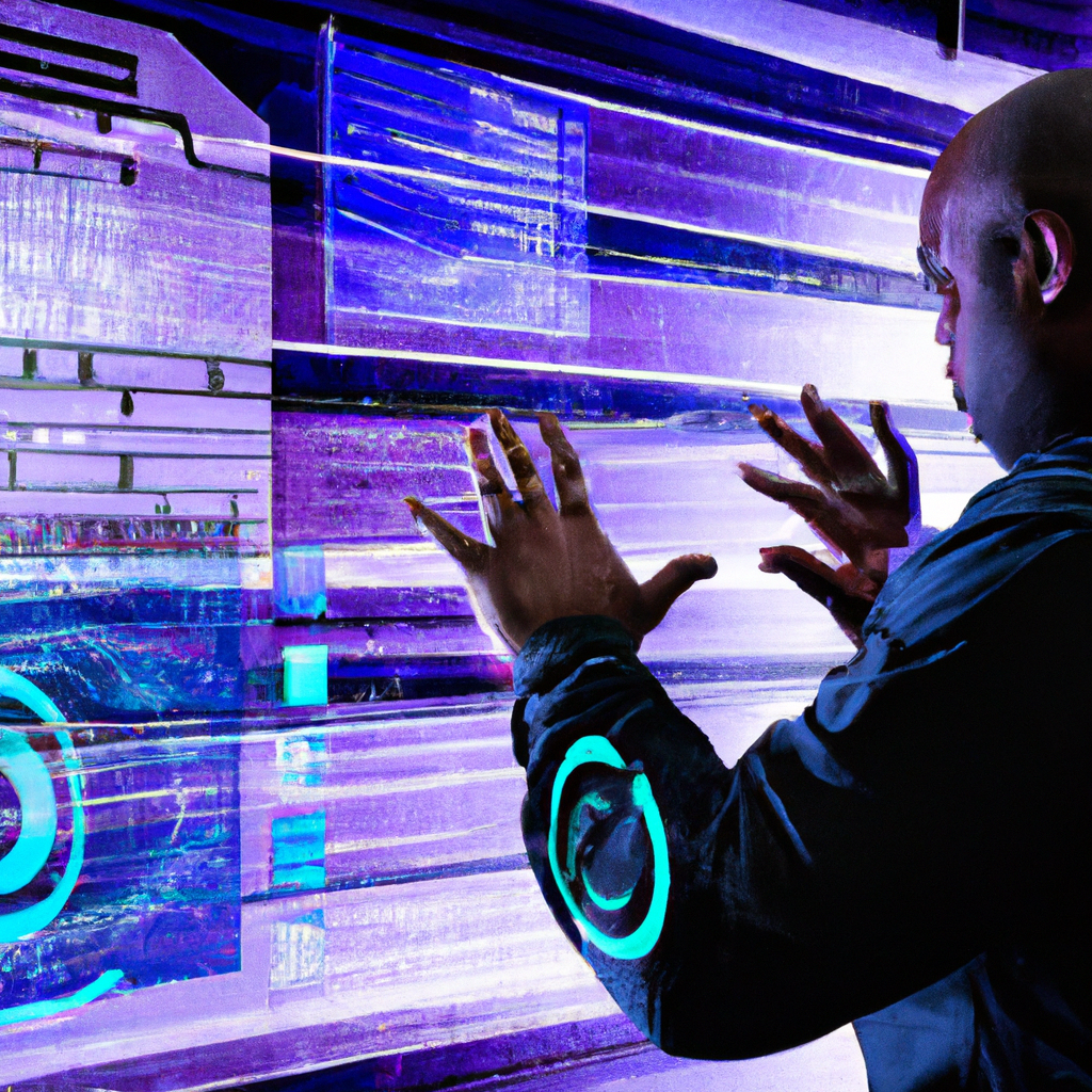 Advanced security operations for enterprise IT with monitoring systems, threat detection, and secure data storage in a futuristic setting. No text should be included in the image. Style: Cyberpunk, Theme: Technology