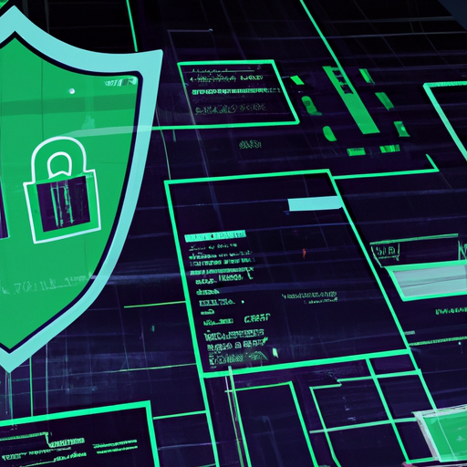 Enterprise-grade security for IT infrastructure with protective shields, secure connections, and advanced threat monitoring systems. No text should be included in the image. Style: Cyberpunk, Theme: Technology