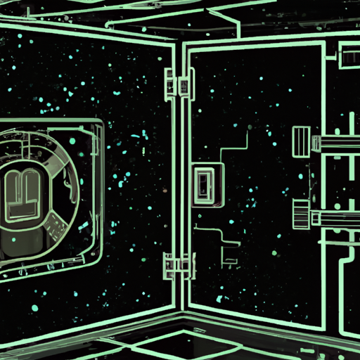 Digital vault protecting enterprise data with multiple security layers, encrypted access, and advanced protection systems. No text should be included in the image. Style: Cyberpunk, Theme: Technology