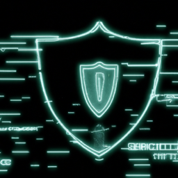 Digital shield protecting enterprise data with cybersecurity measures, secure connections, and advanced monitoring tools. No text should be included in the image. Style: Cyberpunk, Theme: Technology